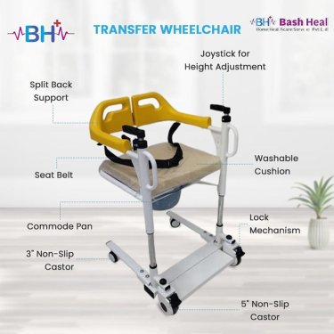 Transfer Wheelchair With Non Slip Castor Wheels And Lock Mechanism in Bangalore